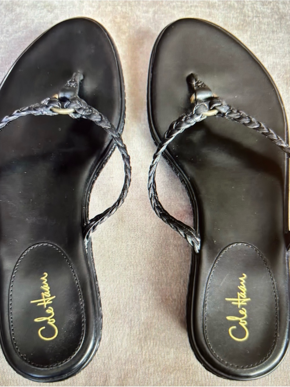 Cole Haan Black Braided Leather Thong Sandals - Sleek Slip-On Style
